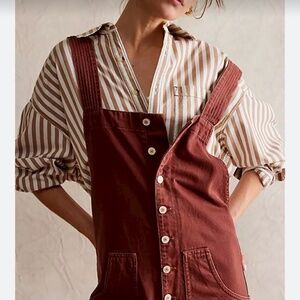 Free People WE THE FREE Fields of Flowers Wide-Leg Overalls Brown